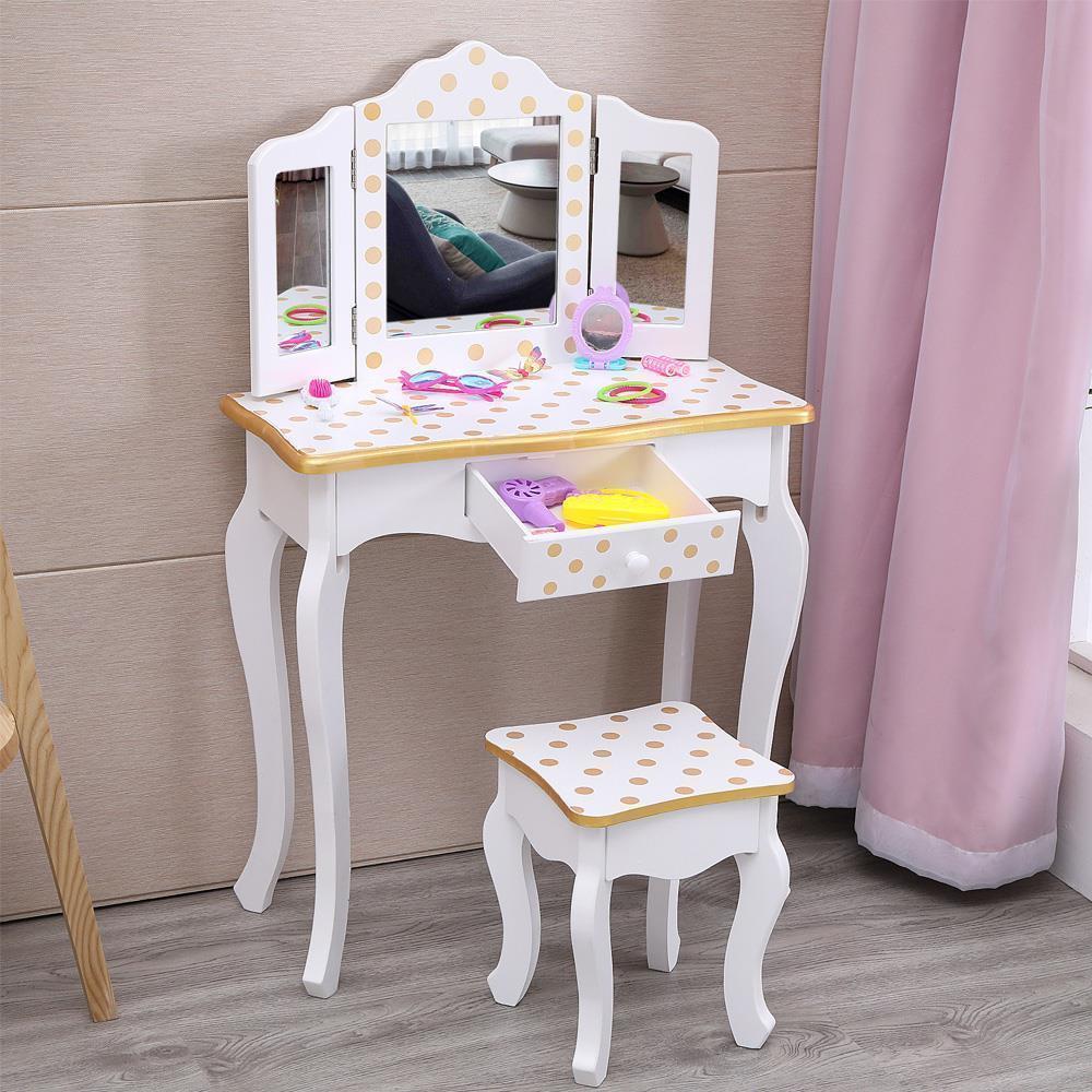 Kids Vanity Set Little Girls Makeup Princess Dressing Dresser Desk Children Gift - Picture 8 of 10