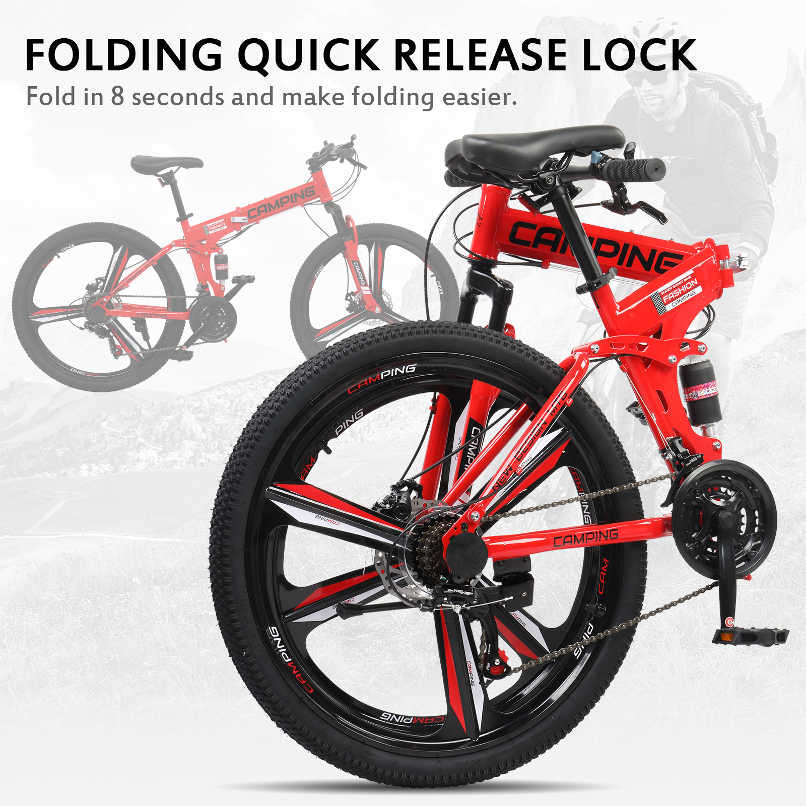 26 in Folding Mountain Bike Full Suspension MTB Bikes 21 Speeds Bicycle - Picture 16 of 17