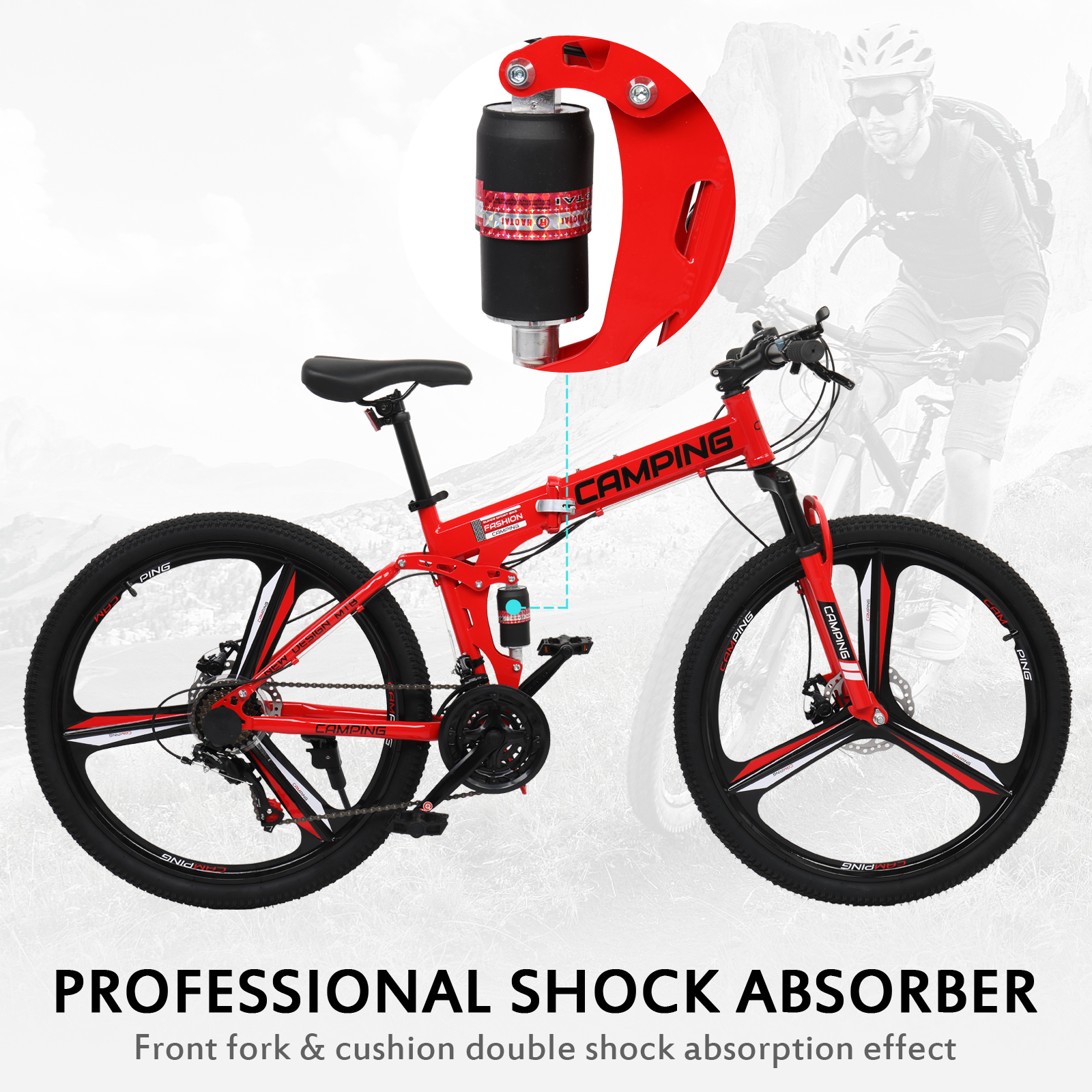 26 in Folding Mountain Bike Full Suspension MTB Bikes 21 Speeds Bicycle - Picture 12 of 17