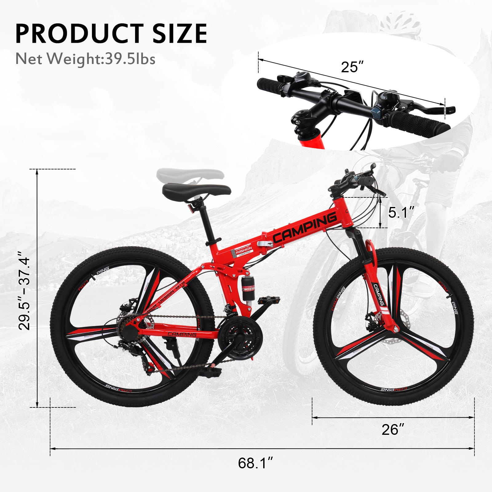 26 in Folding Mountain Bike Full Suspension MTB Bikes 21 Speeds Bicycle - Picture 11 of 17