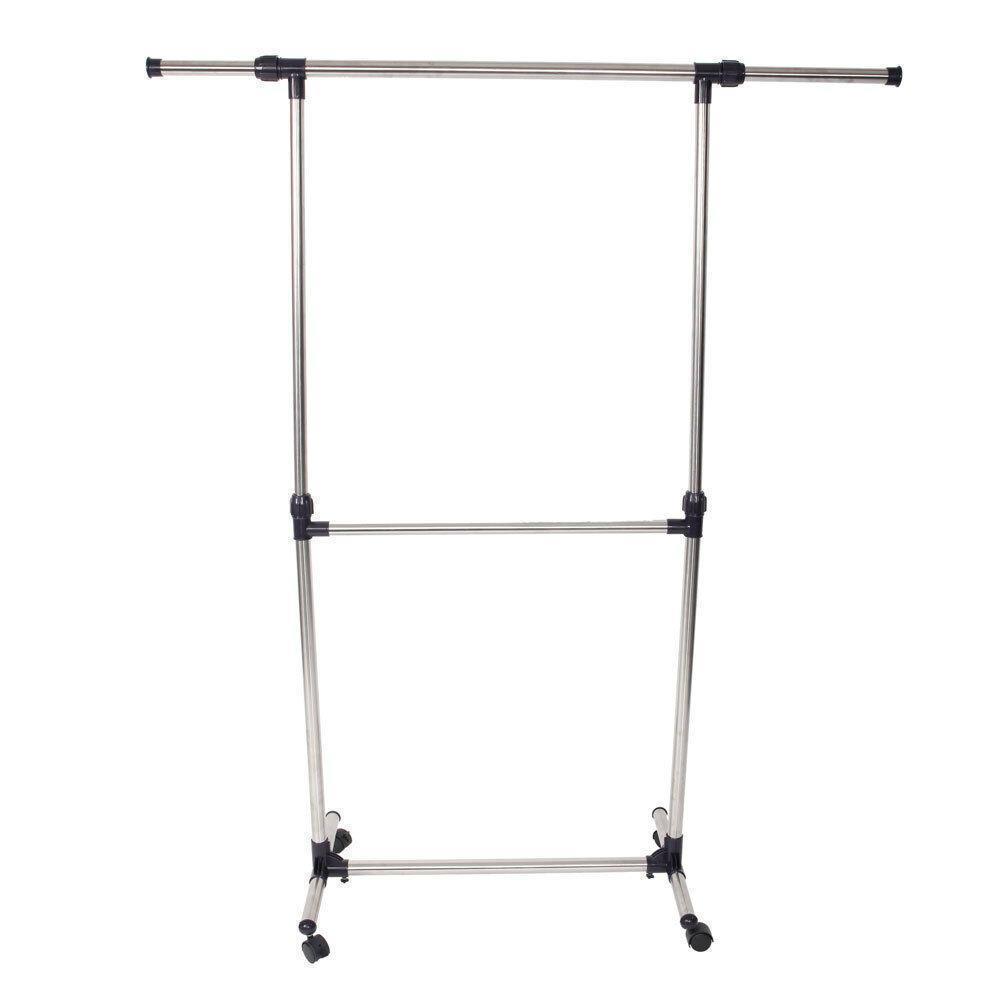 Adjustable Rolling Garment Rack Heavy Duty Clothes Hanger Portable Rail Rack