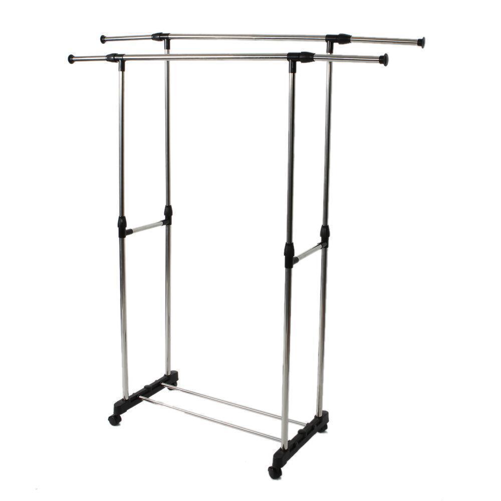 Adjustable Rolling Garment Rack Heavy Duty Clothes Hanger Portable Rail Rack