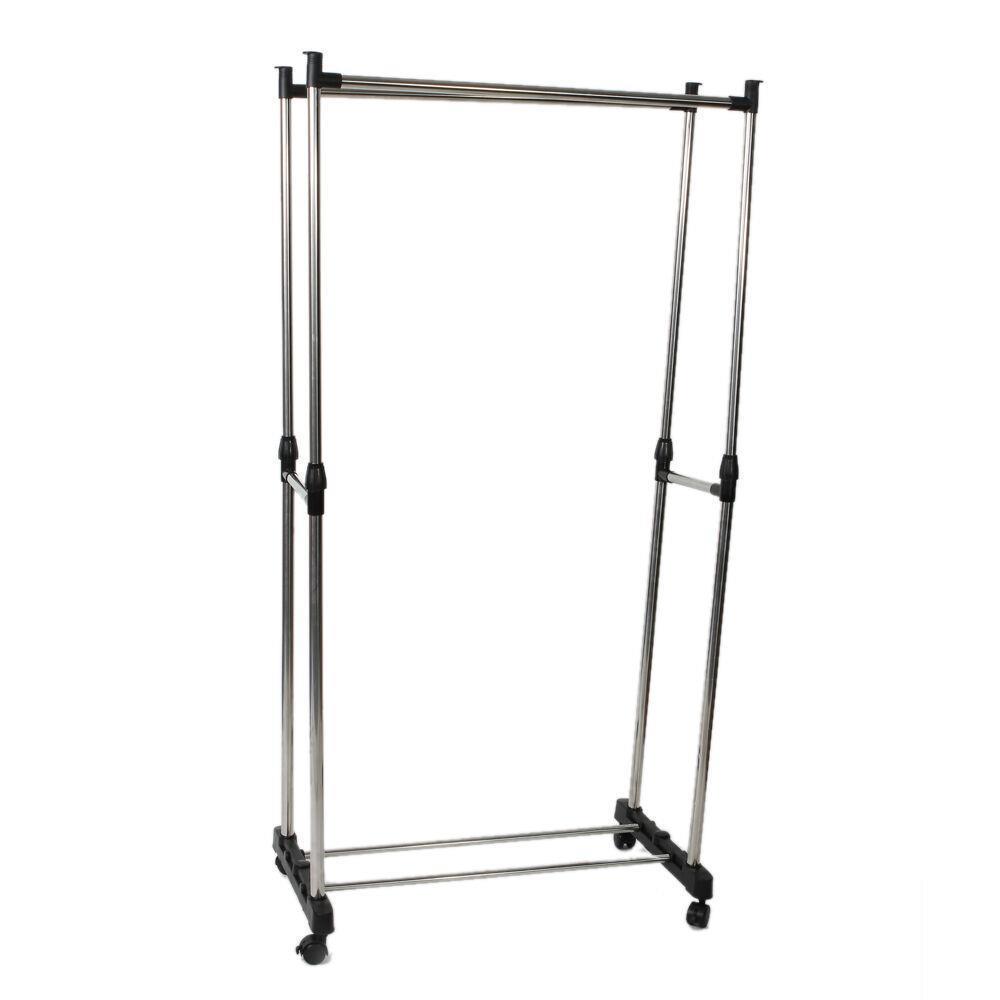 Adjustable Rolling Garment Rack Heavy Duty Clothes Hanger Portable Rail Rack