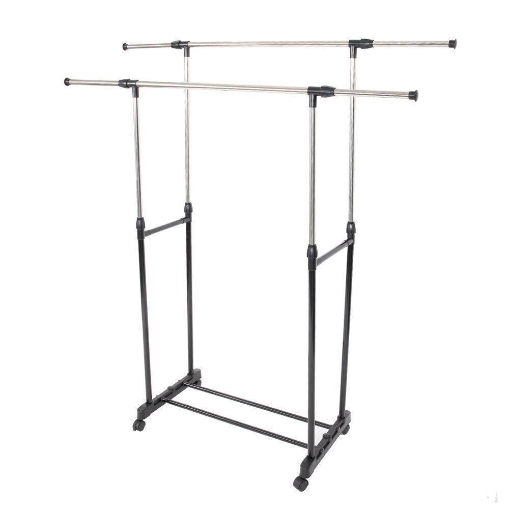 Adjustable Rolling Garment Rack Heavy Duty Clothes Hanger Portable Rail Rack