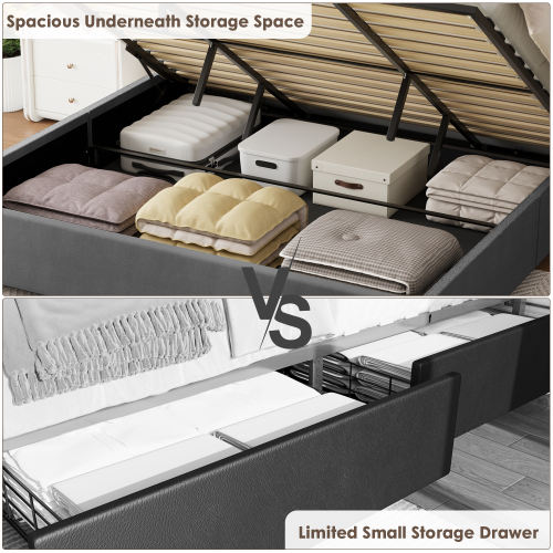 Lift-Up Velvet Double Size Bed with Storage Space under the Platform Bed