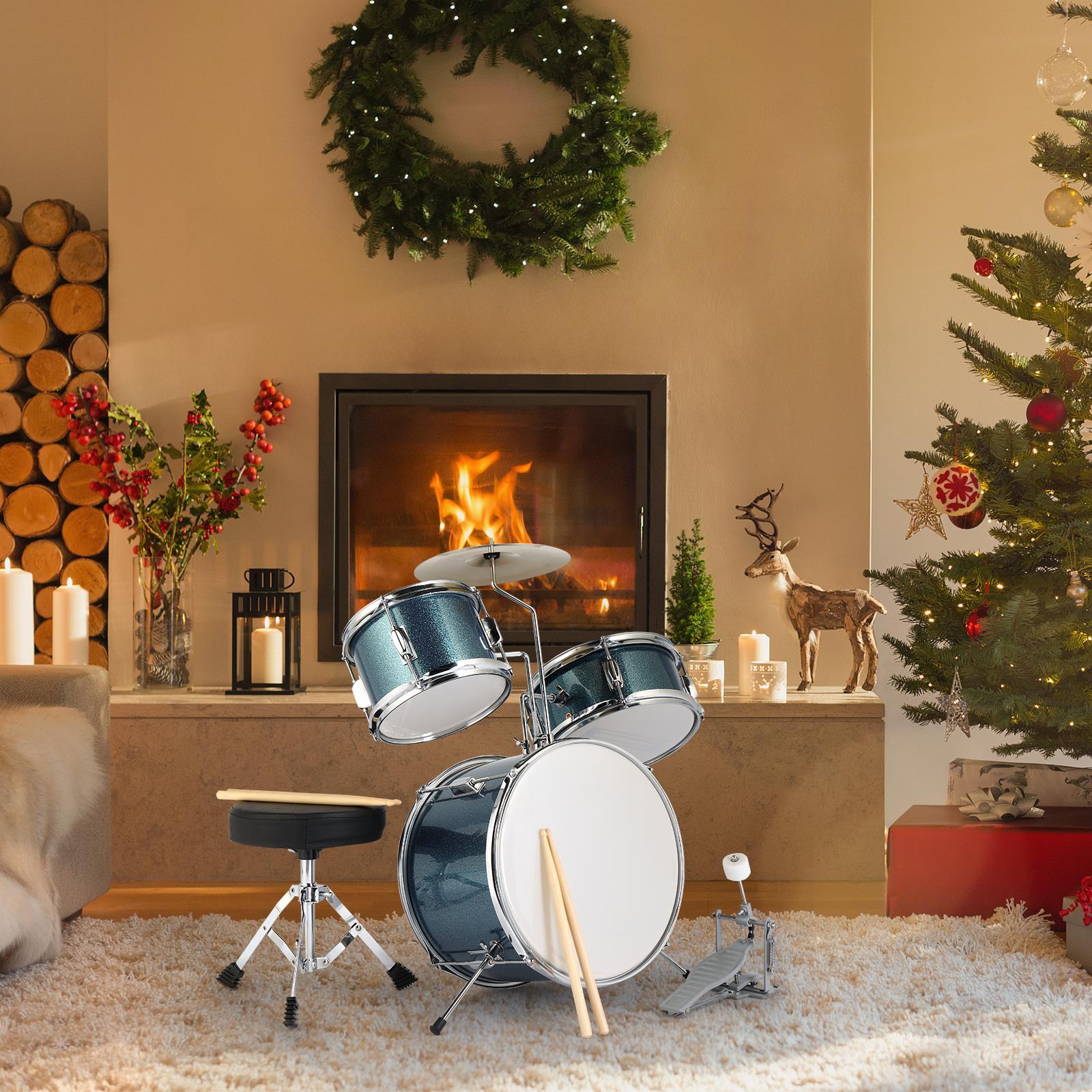 3/5 Pcs Drum Set, Full Size Beginner Percussion Kit with Stool and Stand