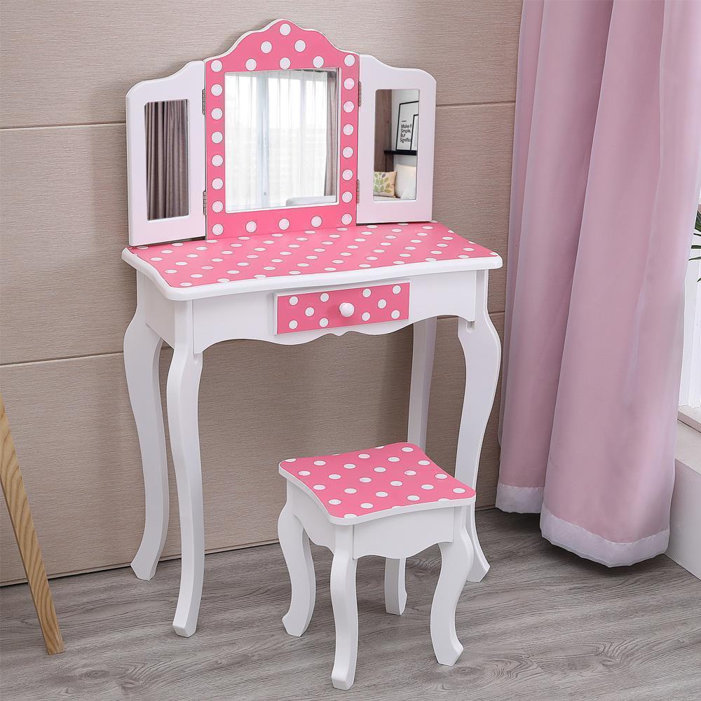 Children Girls Vanity Makeup Kids Dressing Table Set w/Stool Christmas Gift - Picture 9 of 10