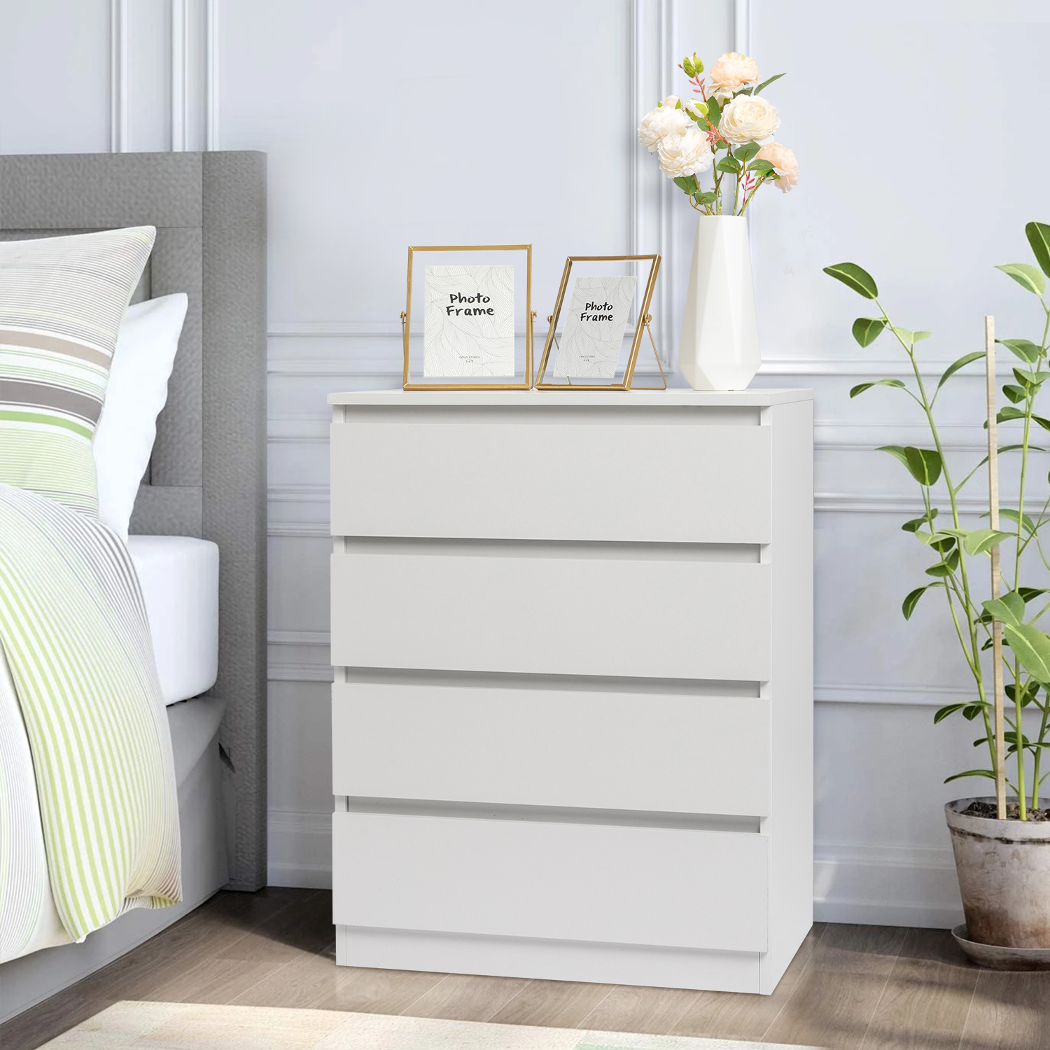Bedroom Cabinet 4-Drawers Dresser Chest of Drawers Bedside Storage Organizer