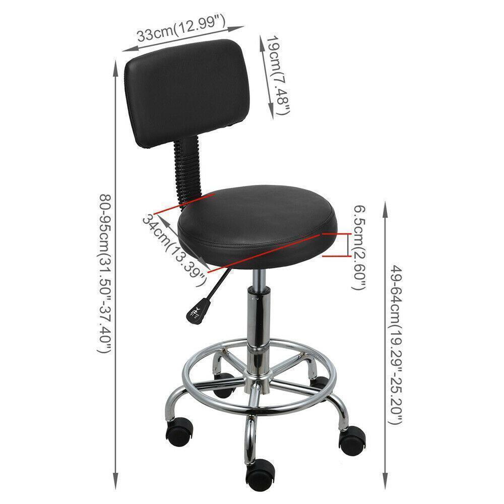 Adjustable Rolling Salon Stool Spa Stool Pedicure Chair Black & White