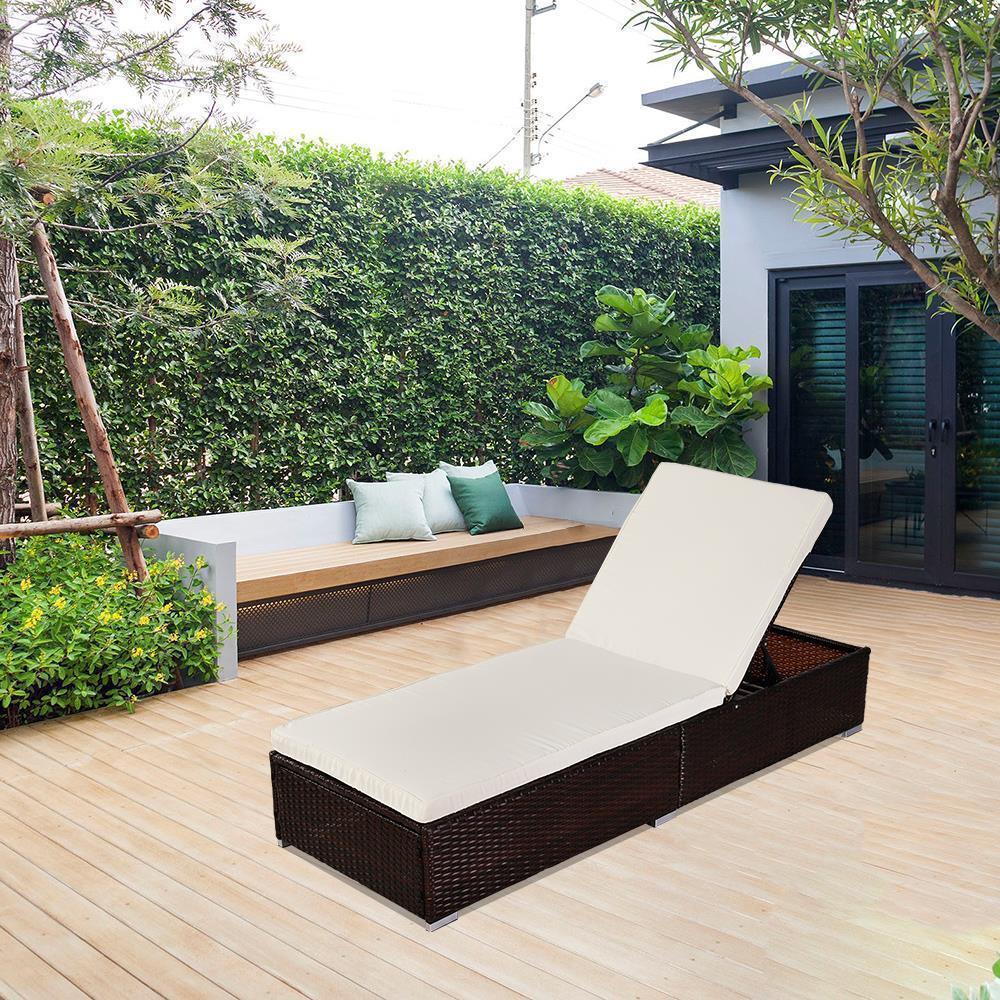 Adjustable Outdoor Yard Rattan Wicker Lounger Recliner Chair Garden Pool Bed