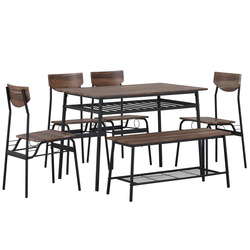 6pcs Kitchen Dining Table Set for 6, Dining Table Chair Bench for Breakfast - Picture 14 of 18