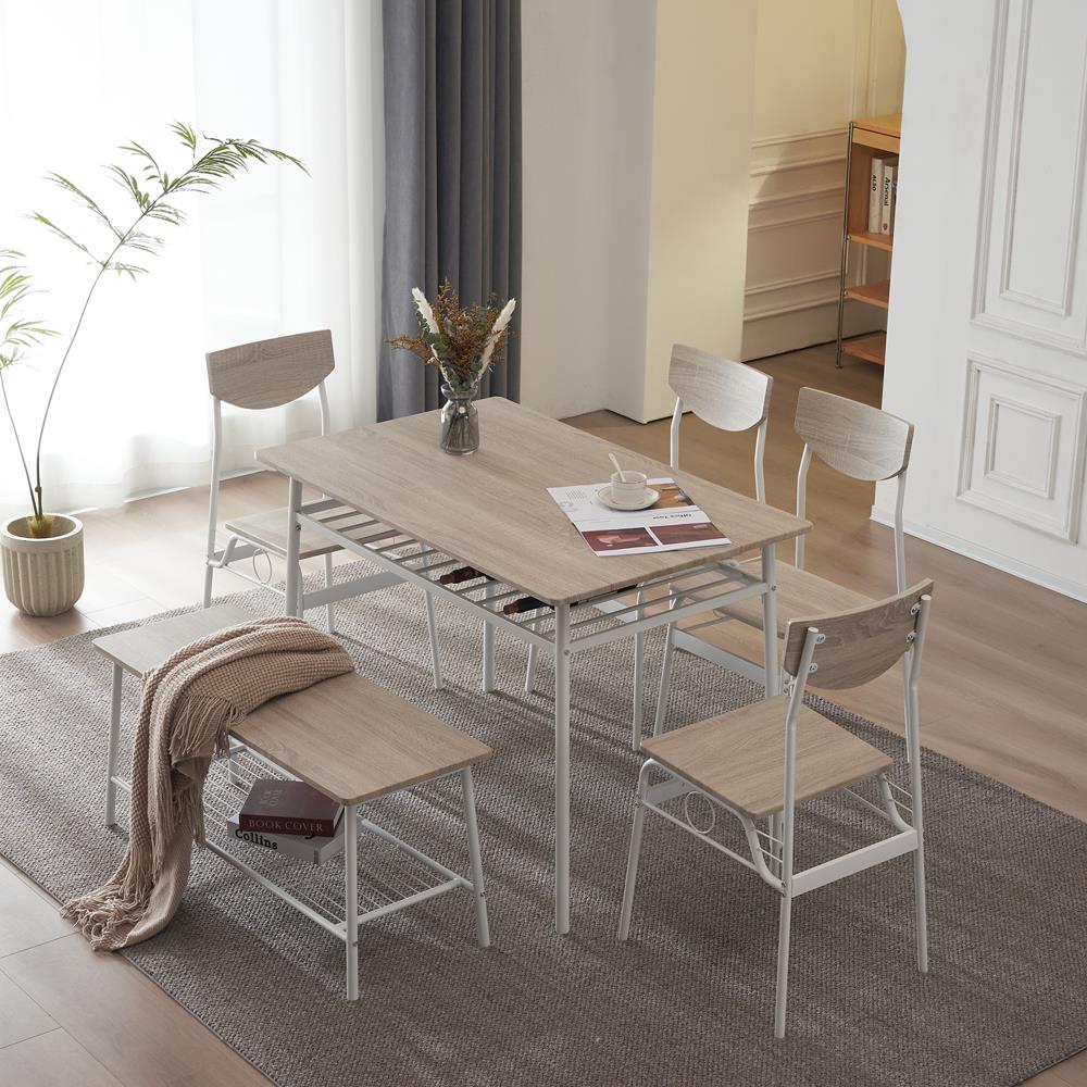 6pcs Kitchen Dining Table Set for 6, Dining Table Chair Bench for Breakfast - Picture 13 of 18