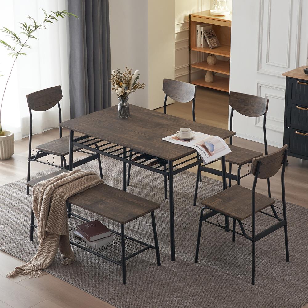 6pcs Kitchen Dining Table Set for 6, Dining Table Chair Bench for Breakfast - Picture 7 of 18