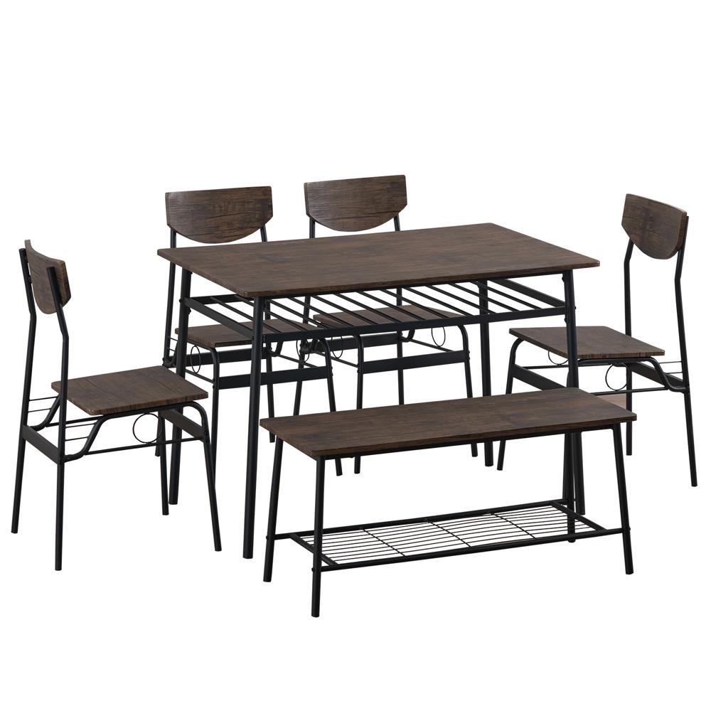 6pcs Kitchen Dining Table Set for 6, Dining Table Chair Bench for Breakfast - Picture 2 of 18
