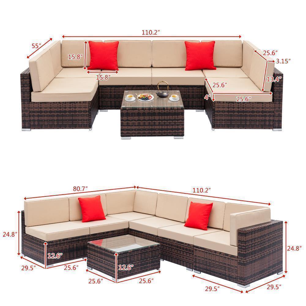 7 Pieces All Weather Patio Rattan Furniture Wicker Royal Blue Cushioned Sofa Set - Picture 16 of 16
