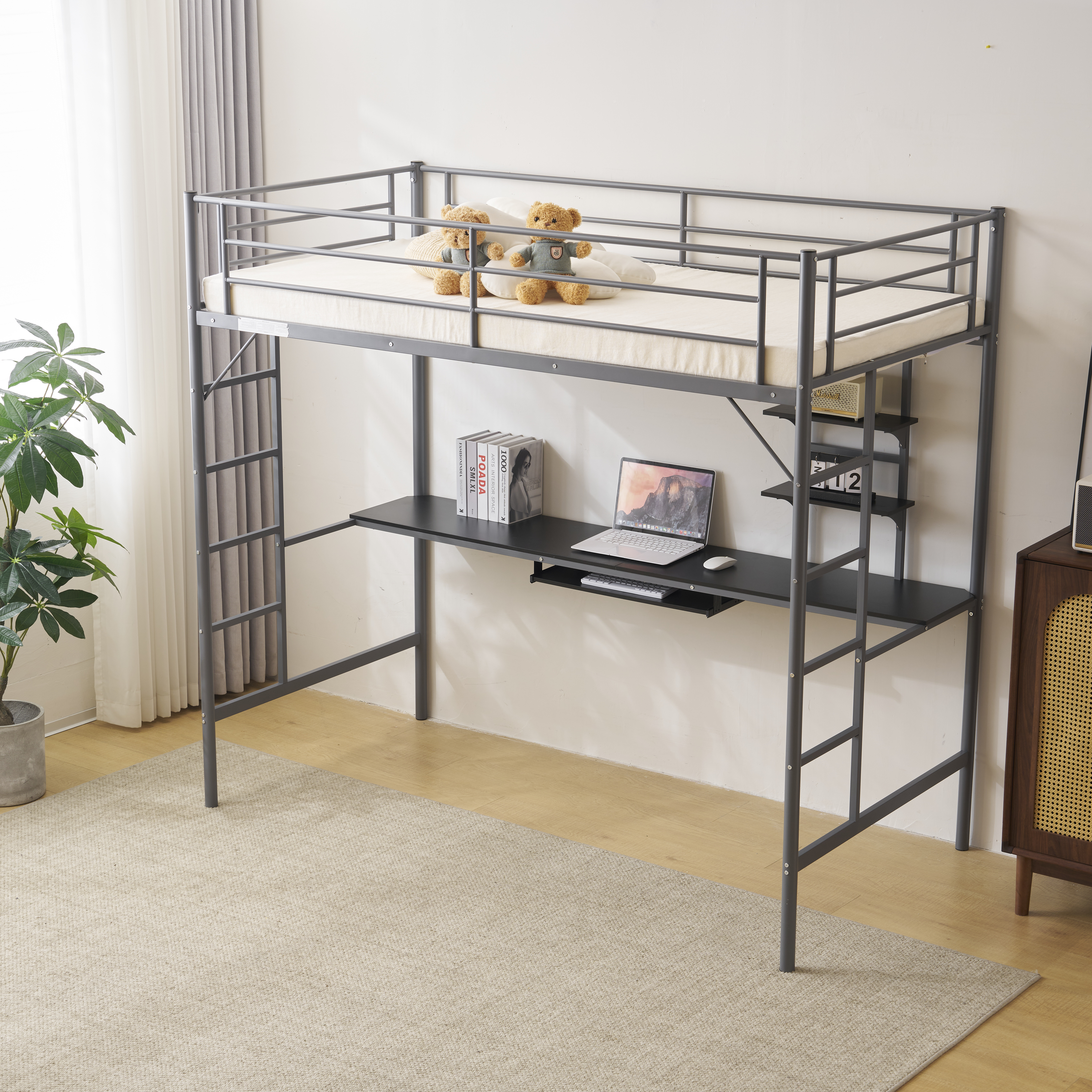 With Desk & Stairs & Full-length Guardrail Frame