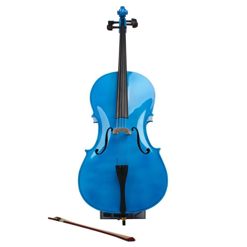 Color:Blue:4/4 Size High Quality Professional Basswood Acoustic Cello +Bag+Bow+Rosin+Bridge