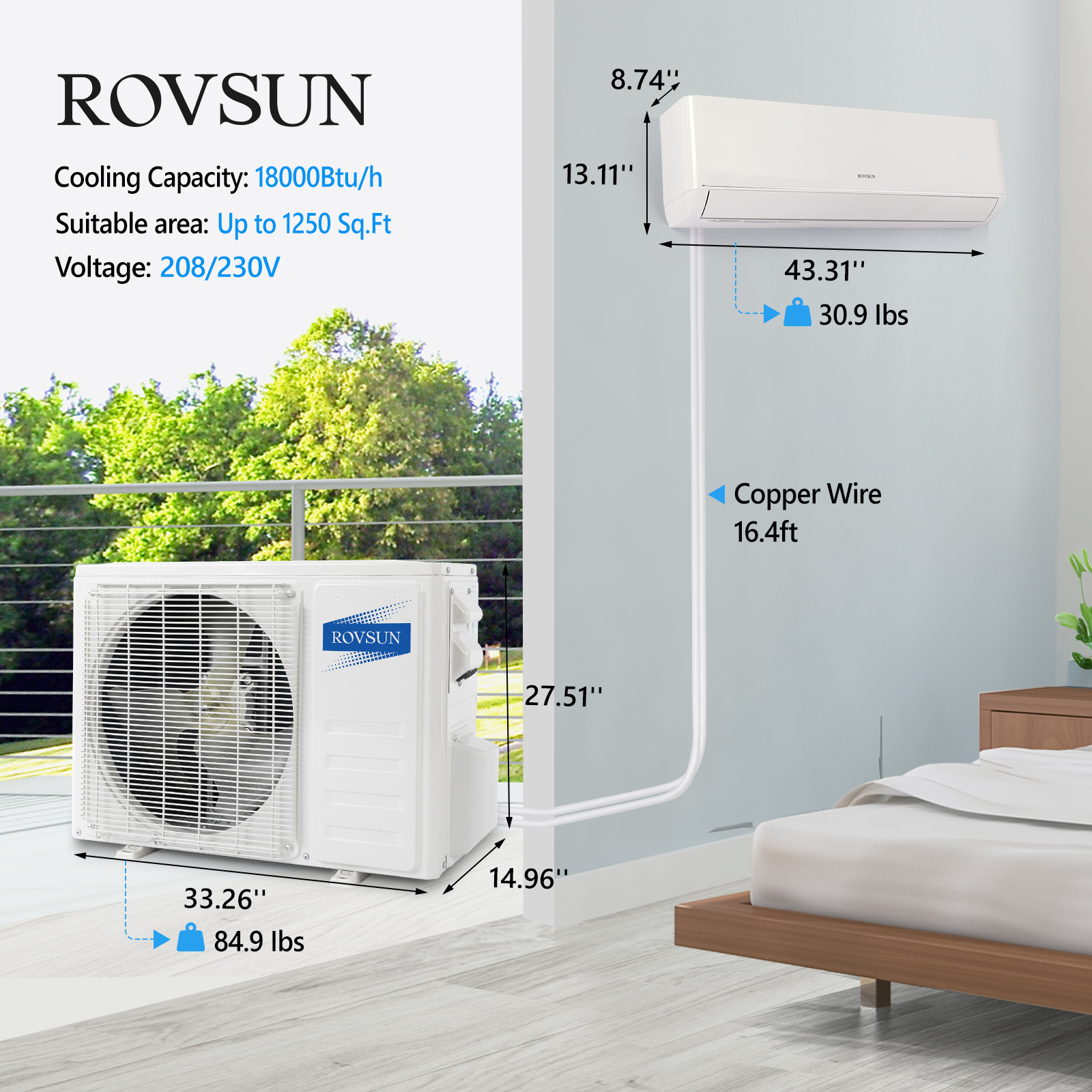 Energy Star 9000-18000BTU Mini Split AC/Heating System, WIFI Air Conditioner