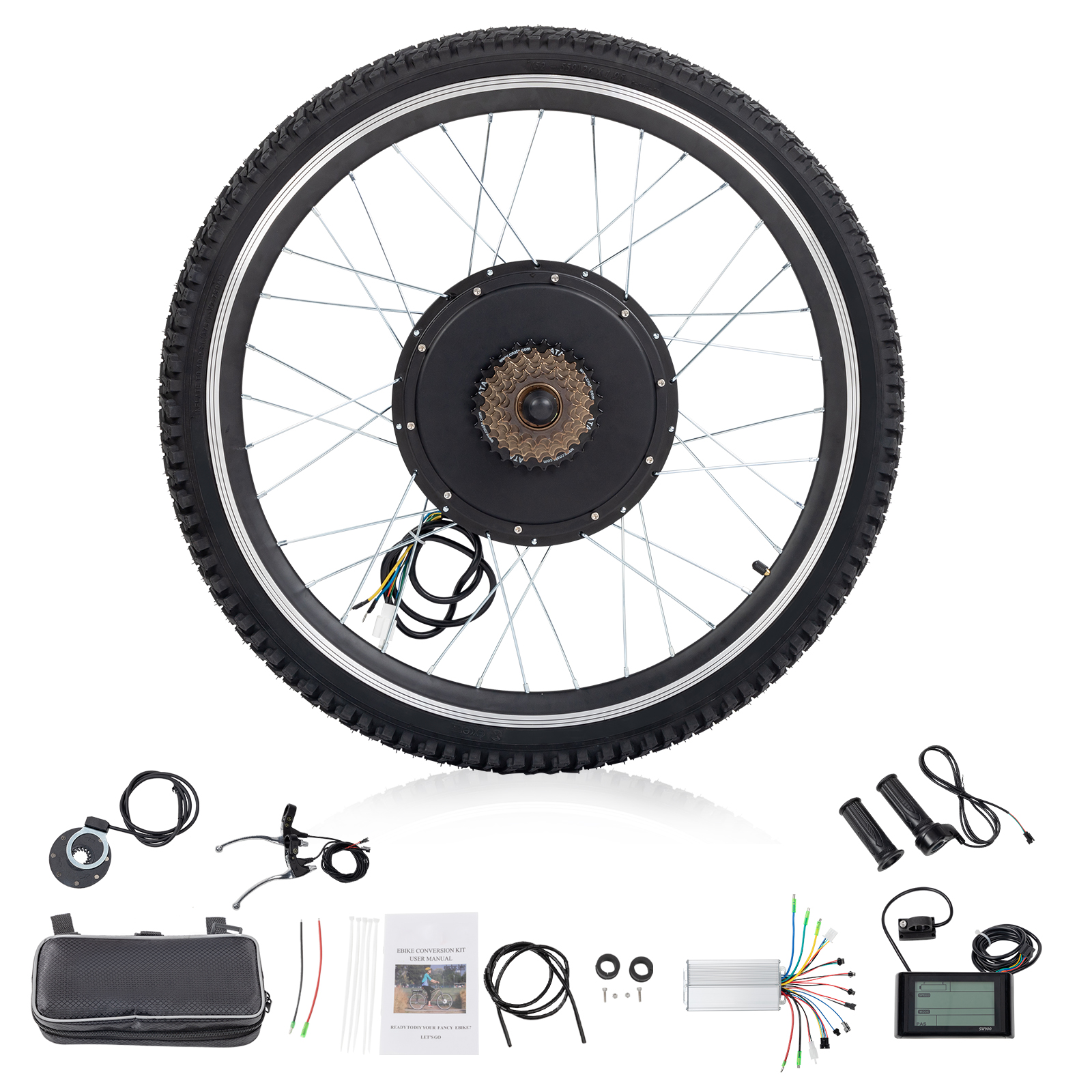 26 Inch 48V 1000W Electric Bicycle Front Rear Wheel E Bike Motor Conversion Kit