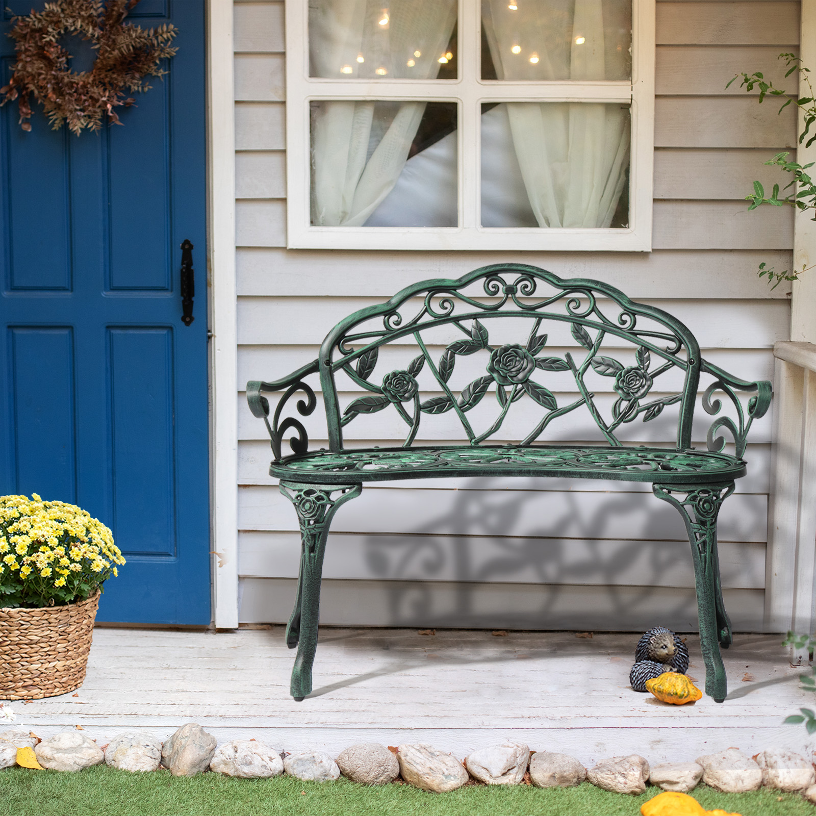 Patio Garden Bench Park Yard Outdoor Furniture Cast Aluminum Porch Chair 3 Color - Picture 12 of 13