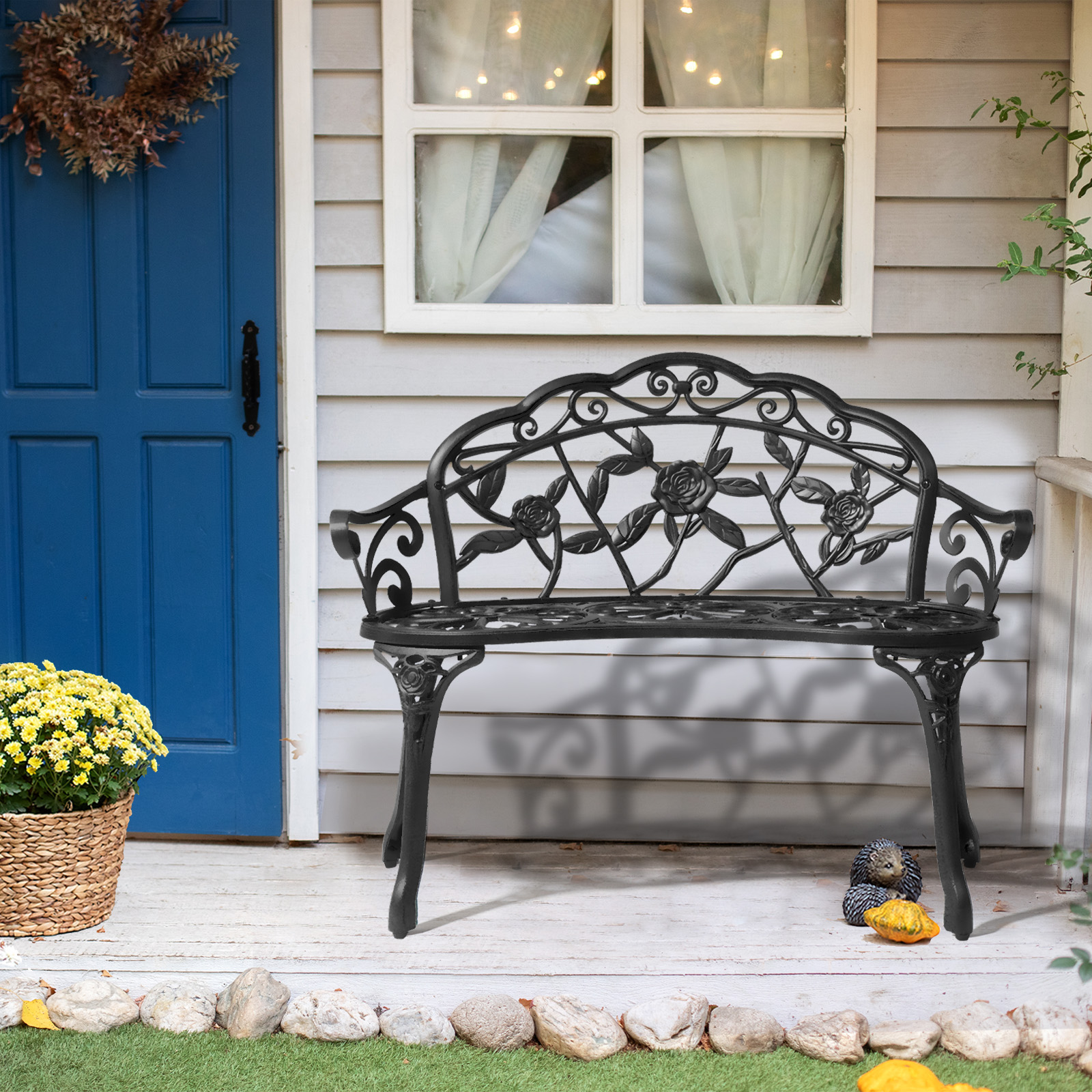 Patio Garden Bench Park Yard Outdoor Furniture Cast Aluminum Porch Chair 3 Color - Picture 11 of 13