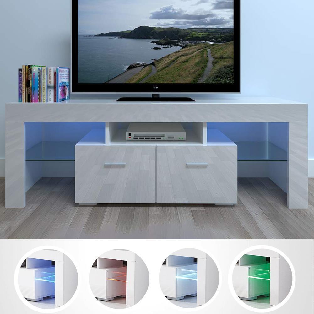 Cabinet Media Console Entertainment Center W/ Drawer Led Light Shelves