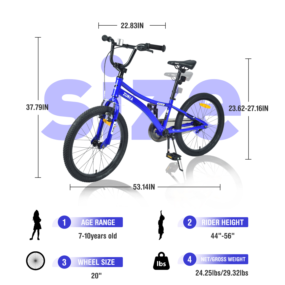 Kids Bike 20 Inch Kids' Bicycle for Boys Age 7-10 Years Multiple Colors