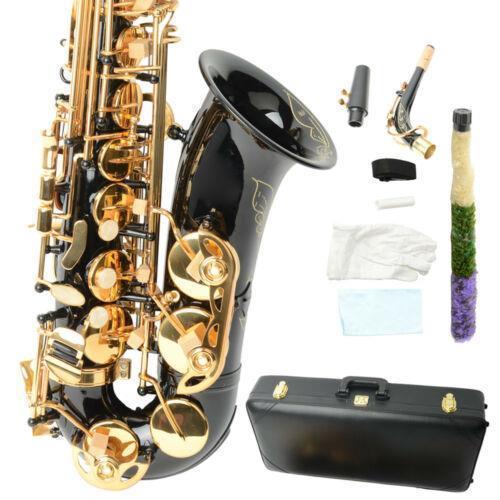 Golden Black Alto Eb Saxophone Sax Gold w/ Case Mouthpiece & Accessories 3 Style