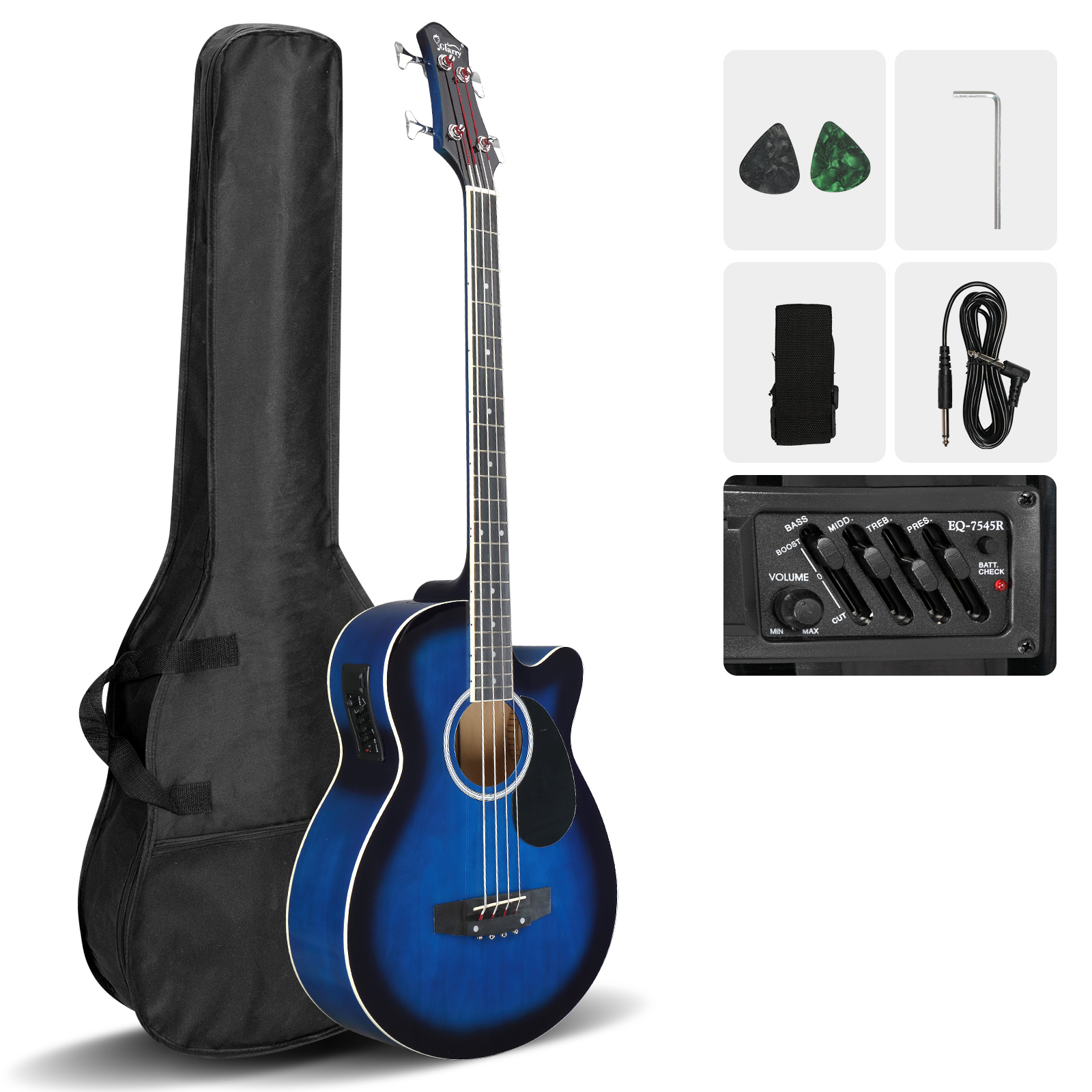 Glarry Cutaway Electric Acoustic Bass Guitar School Band With Bag ,Cable,Tool US