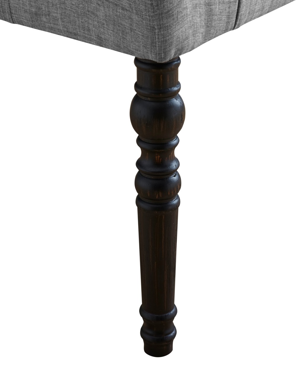 Solid Wood Frame Fabric Button Tufted Seat Dining Bench with Turned Legs