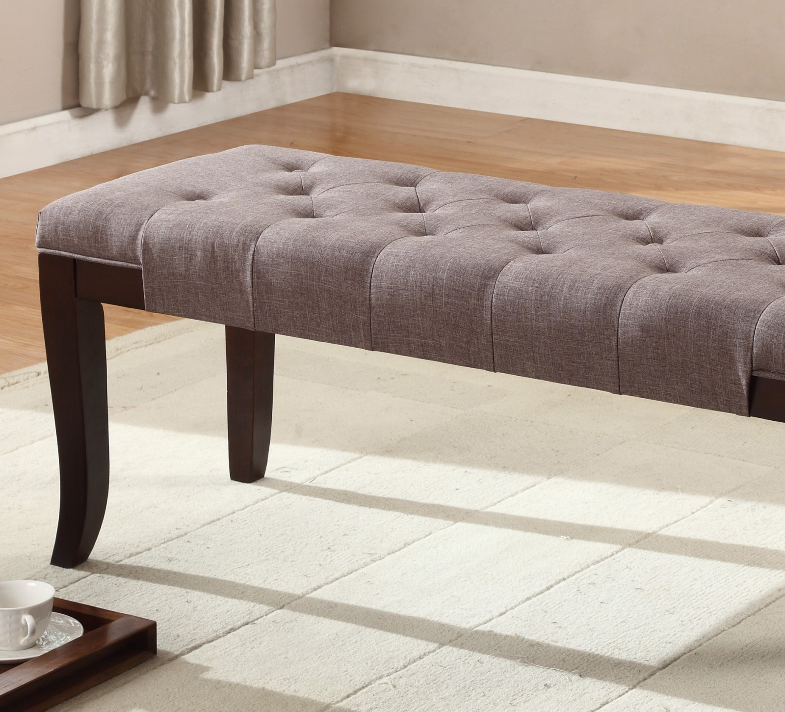 Fabric Tufted Ottoman Bench with Solid Hardwoods Tapered and Flared Legs