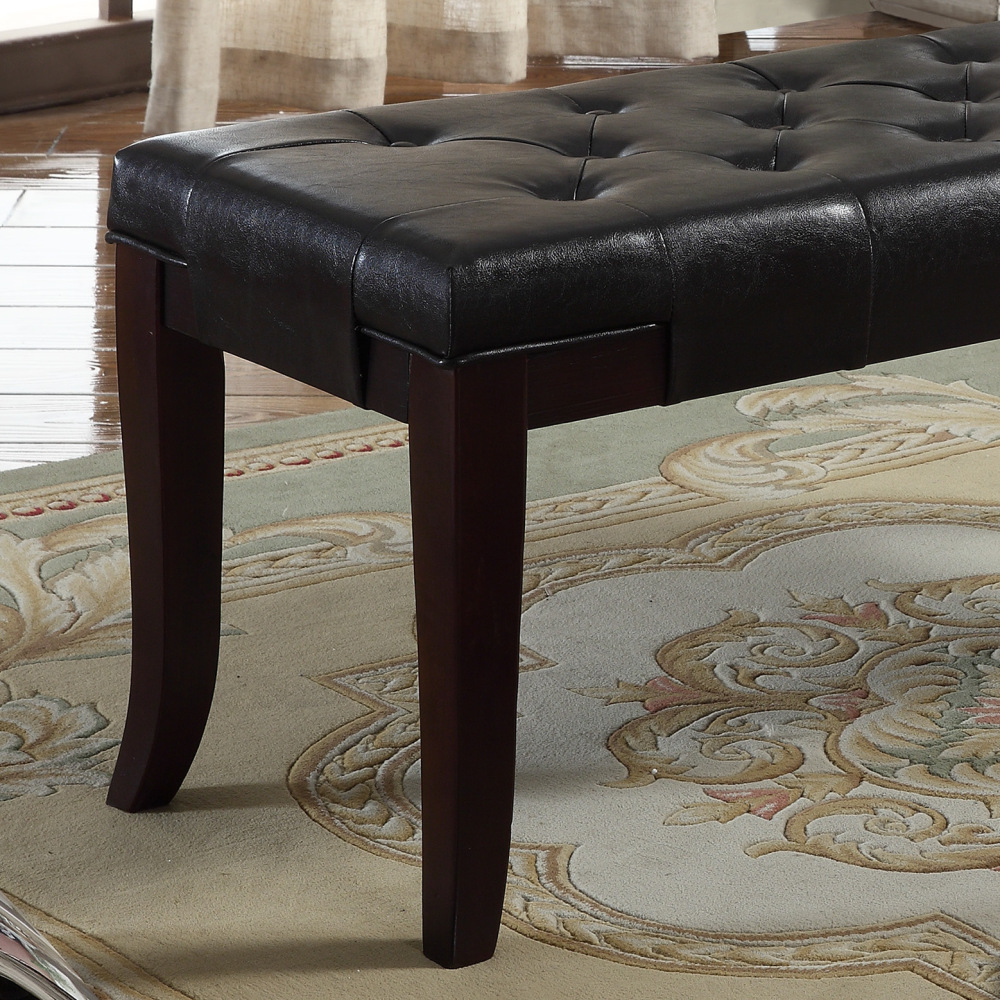 Faux Leather Tufted Ottoman Bench with Finished in Espresso Legs