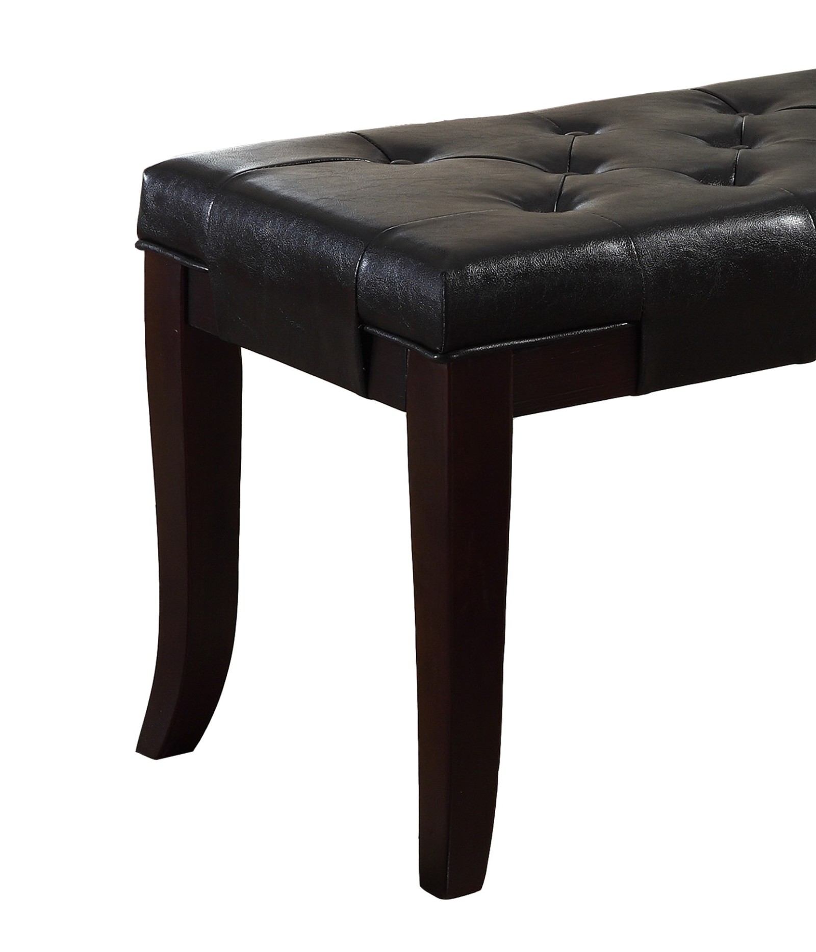 Faux Leather Tufted Ottoman Bench with Finished in Espresso Legs