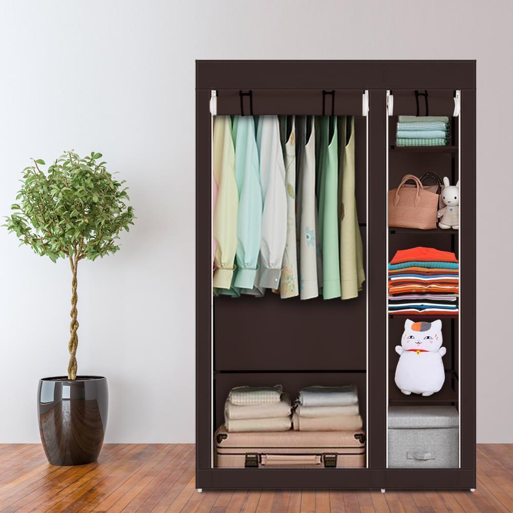 Fabric Canvas Wardrobe With Clothes Hanging Rail Shelves Storage Cupboard - Picture 11 of 11