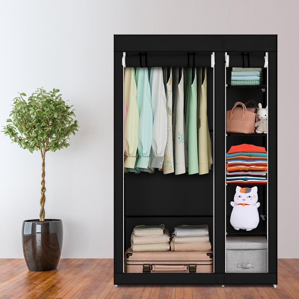 Fabric Canvas Wardrobe With Clothes Hanging Rail Shelves Storage Cupboard - Picture 10 of 11